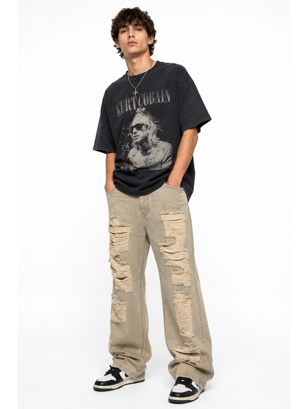 CJ Black Distressed Baggy Fit Jeans 30x32 Beige Grunge Streetwear